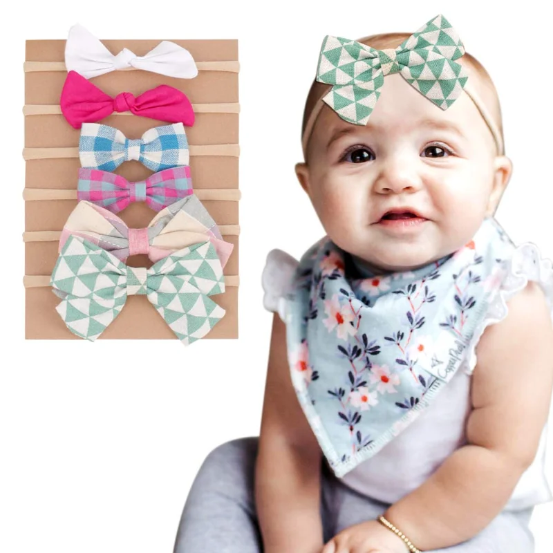 

6Pcs/Set Bows Baby Headbands For Girls Polid Soft Elastic Nylon Hair Bands Red Cute Headband Newborn Baby Hair Accessories New