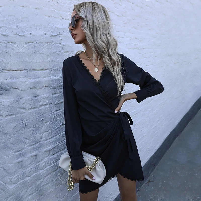 Повседневное женское платье с кружевной строчкой на весну и лето новинка 2021