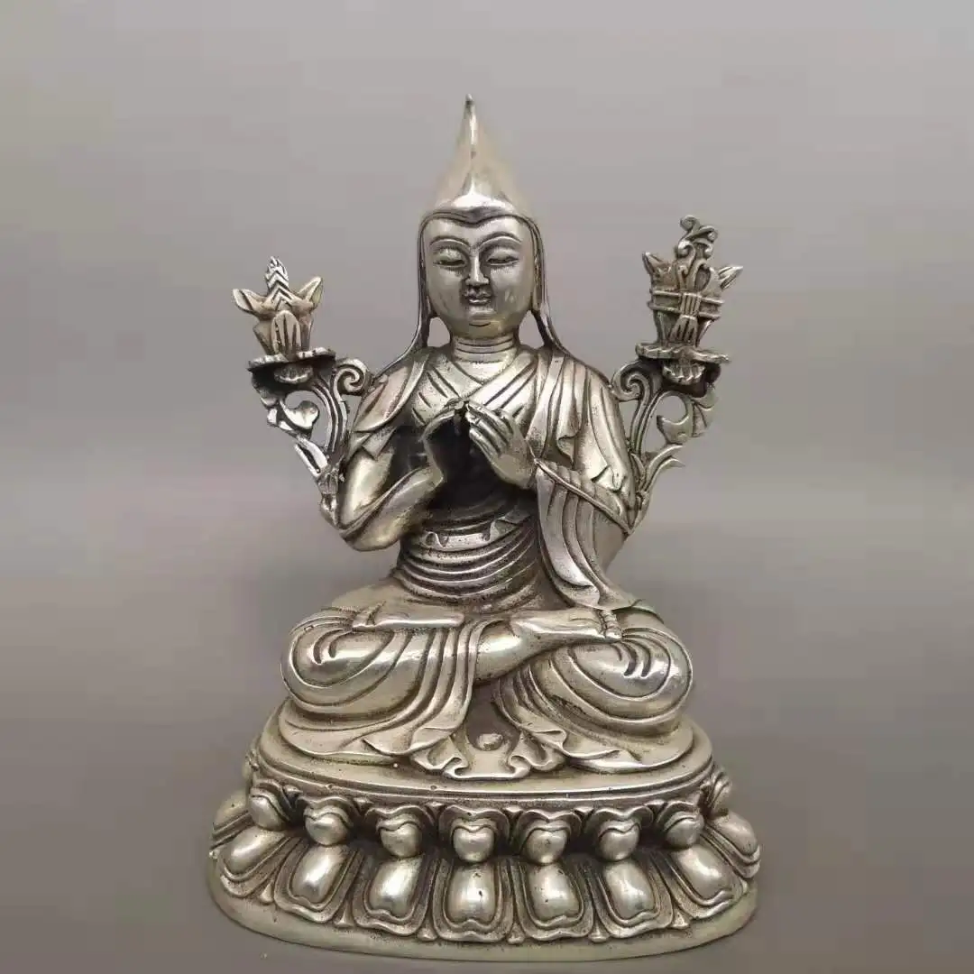 

Antique Collection Chinese Tibetan Silver Buddha Statue Sculpture20*13cm