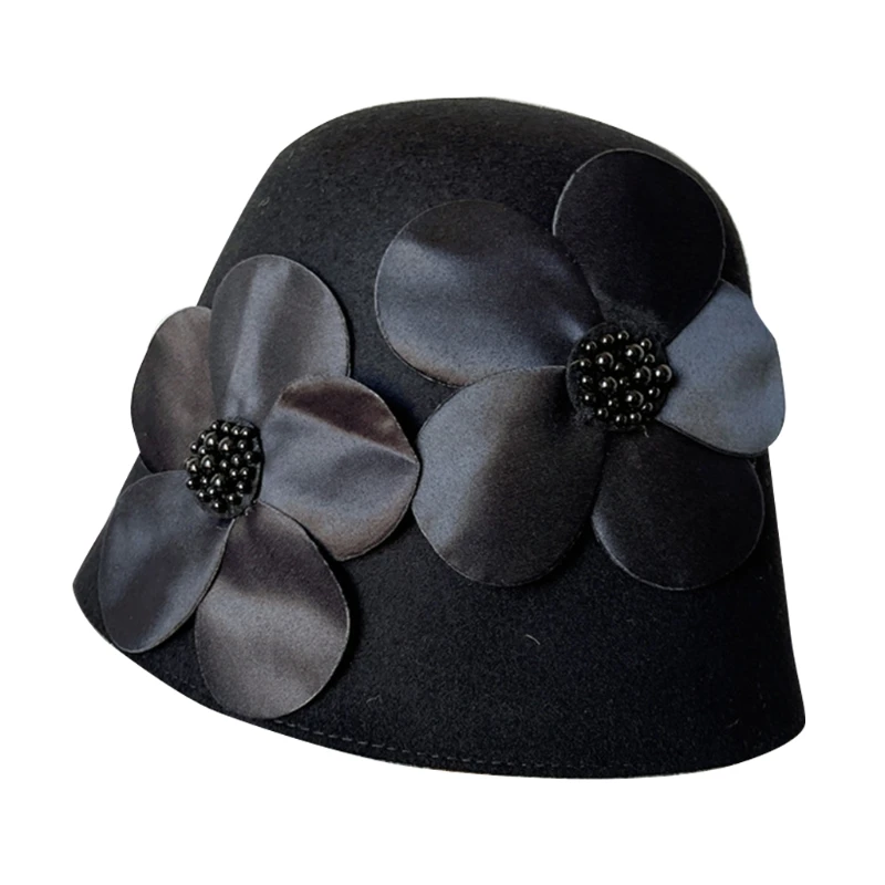 

Модная черная Рыбацкая шляпа с большим цветком, подходящая ко всему шерстяная фетровая Панама, зимняя уличная спортивная шляпа для катания ...