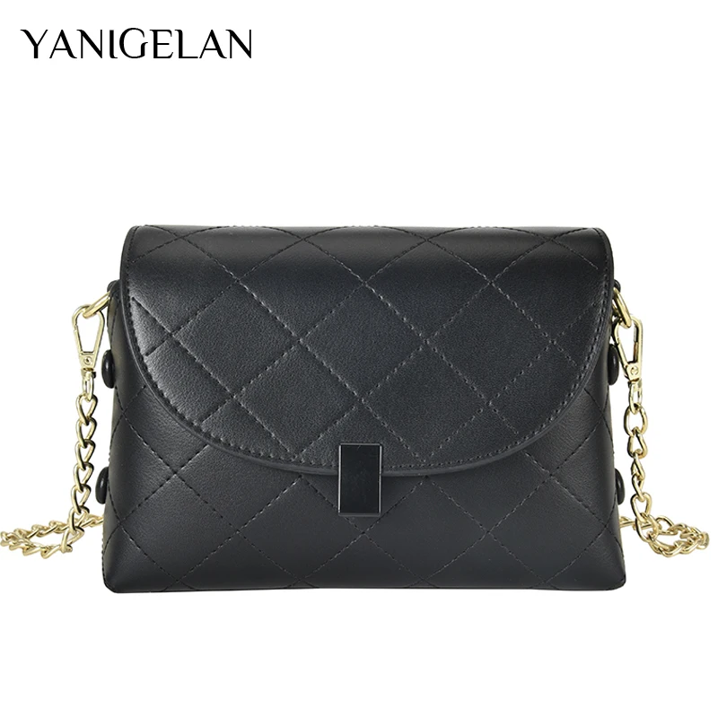 

YANIGELAN Vintage Small Square Crossbody Pack Diamond Lattice Wild Daily Package Leather Chain Shoulder Bags New Bandolera Mujer