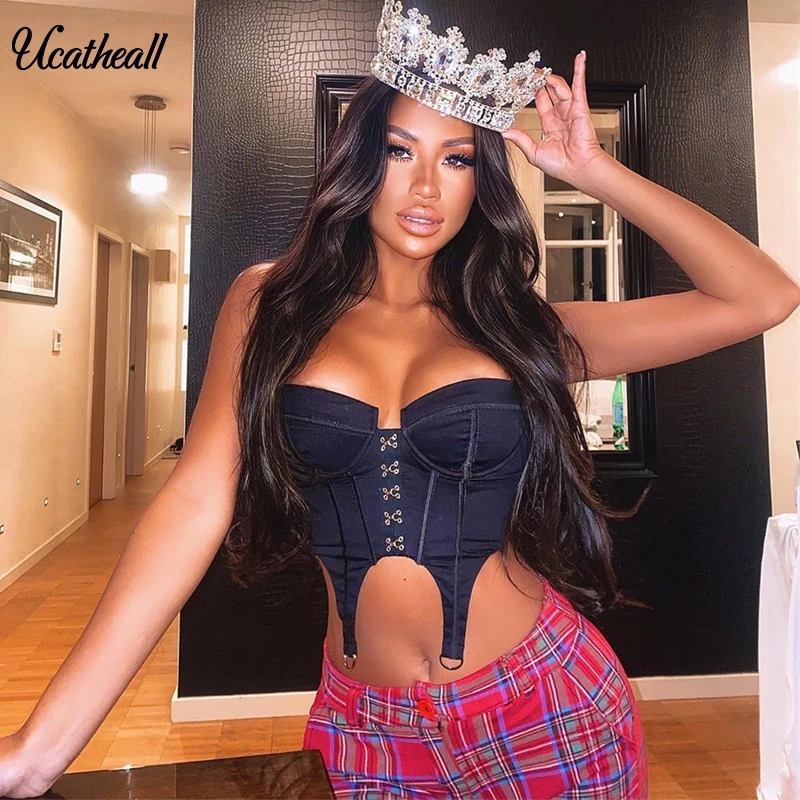 Женский клубный укороченный топ с пряжкой пикантная уличная одежда джинсовые