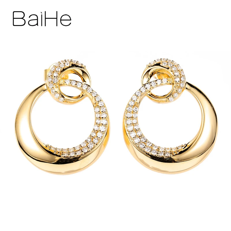 

BAIHE Solid 14K Yellow Gold 0.40ct H/SI Natural Diamond Gourd Stud Earrings Women Wedding Trendy Fine Jewelry Making Aretes