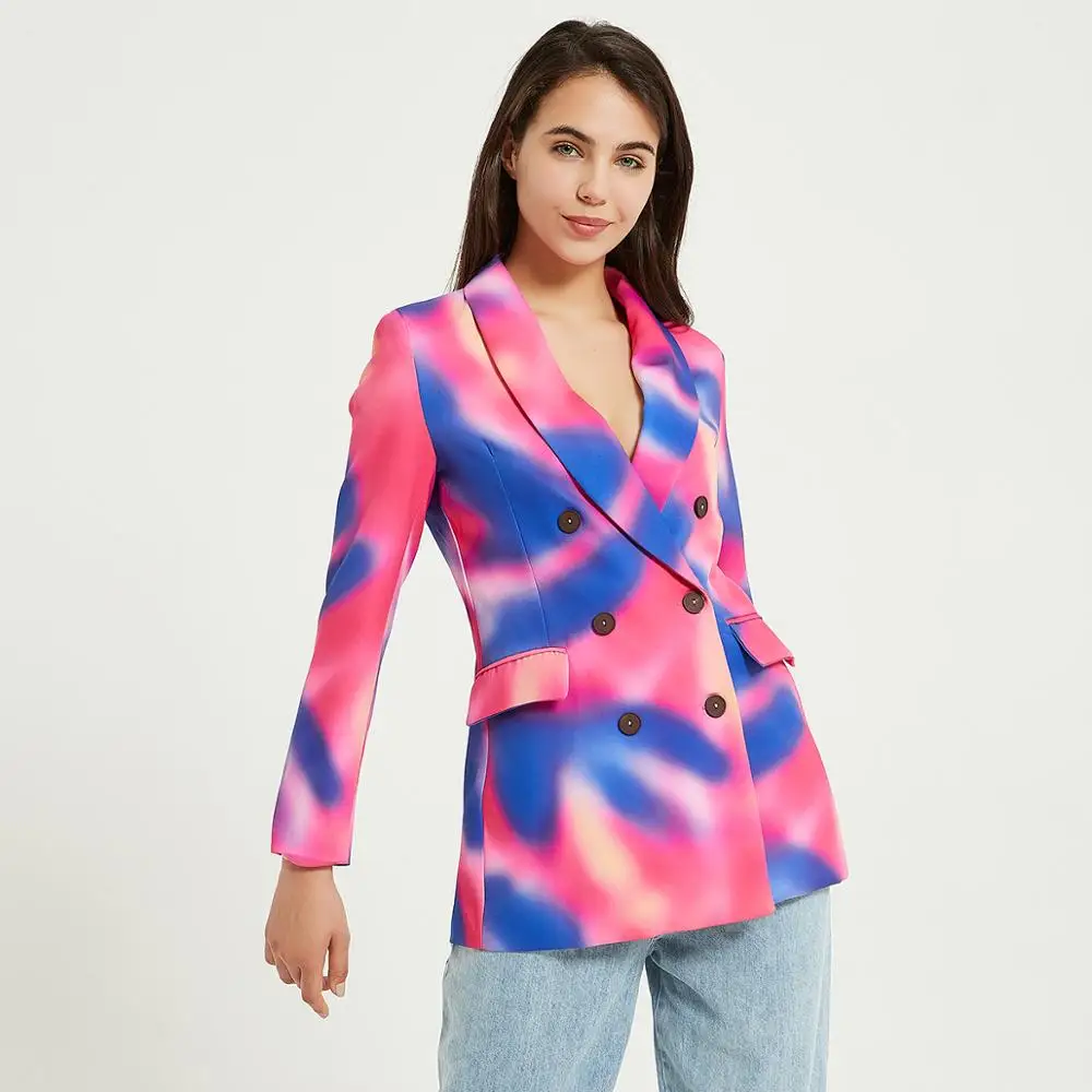 Женский двубортный Блейзер Wixra Повседневная Верхняя одежда с длинным рукавом на