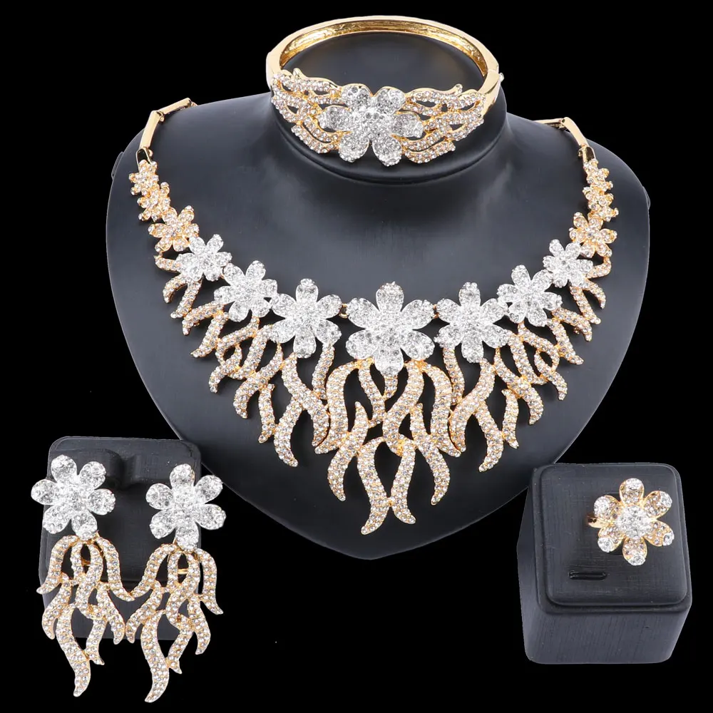 Африканские 4 шт Свадебные Элегантные шесть лепестков цветок Кристалл Ювелирные