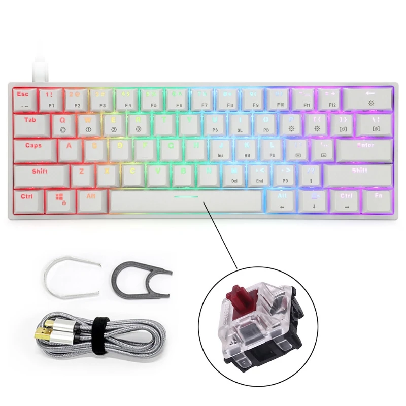 

Механическая игровая клавиатура GK61, 61 клавиша, 16 миллионов цветов, RGB светодиодная подсветка, программируемая, для ПК/Mac, геймеров Gateron, 3 конт...