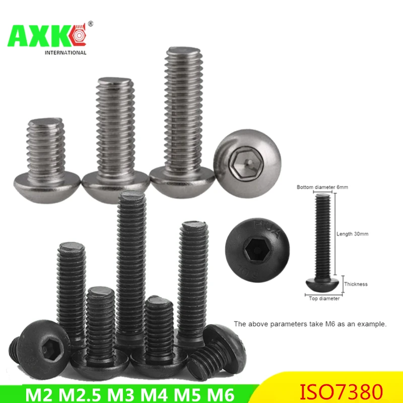 10/50 шт. M2 M2.5 M3 M4 M5 M6 304 A2-70 Нержавеющая сталь Черный класс 10 9 ISO7380 Шестигранная