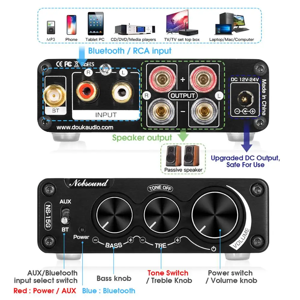 Цифровой аудио усилитель Nobsound Mini Bluetooth 5 0 TPA3116 Hi Fi стерео мощности класса D 100 Вт * 2