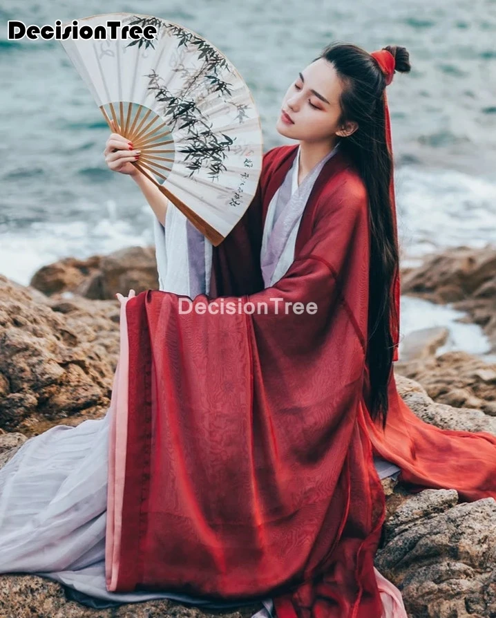 2021 hanfu платье Женская традиционная китайская одежда с большим рукавом твердая
