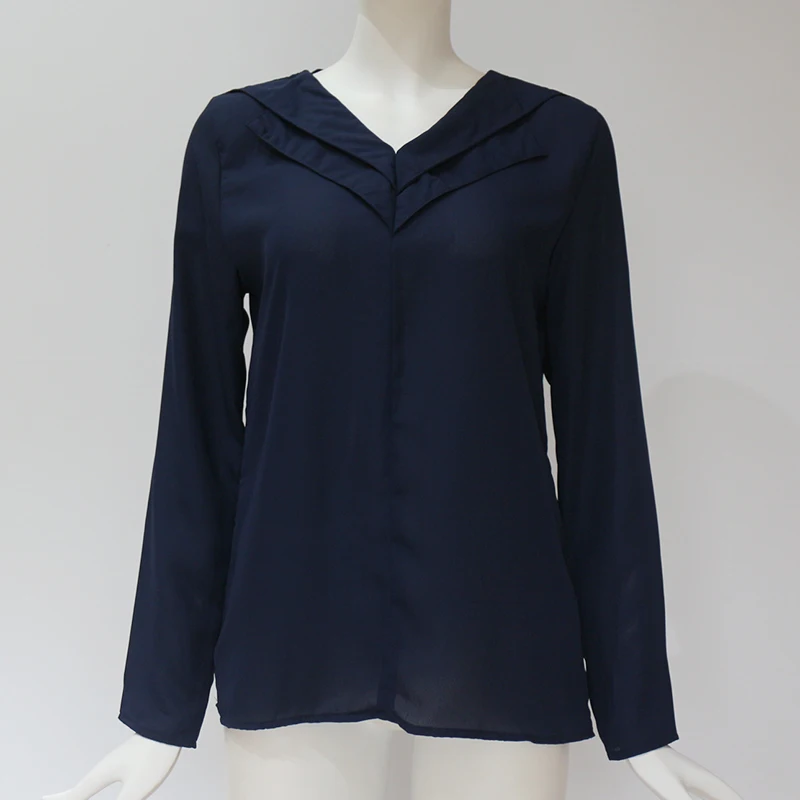 

Temperament Chiffon Commuting Shirt Solid color women's shirt Blouse Long Sleeve Leisure Blouse Double V-neck Women Tops