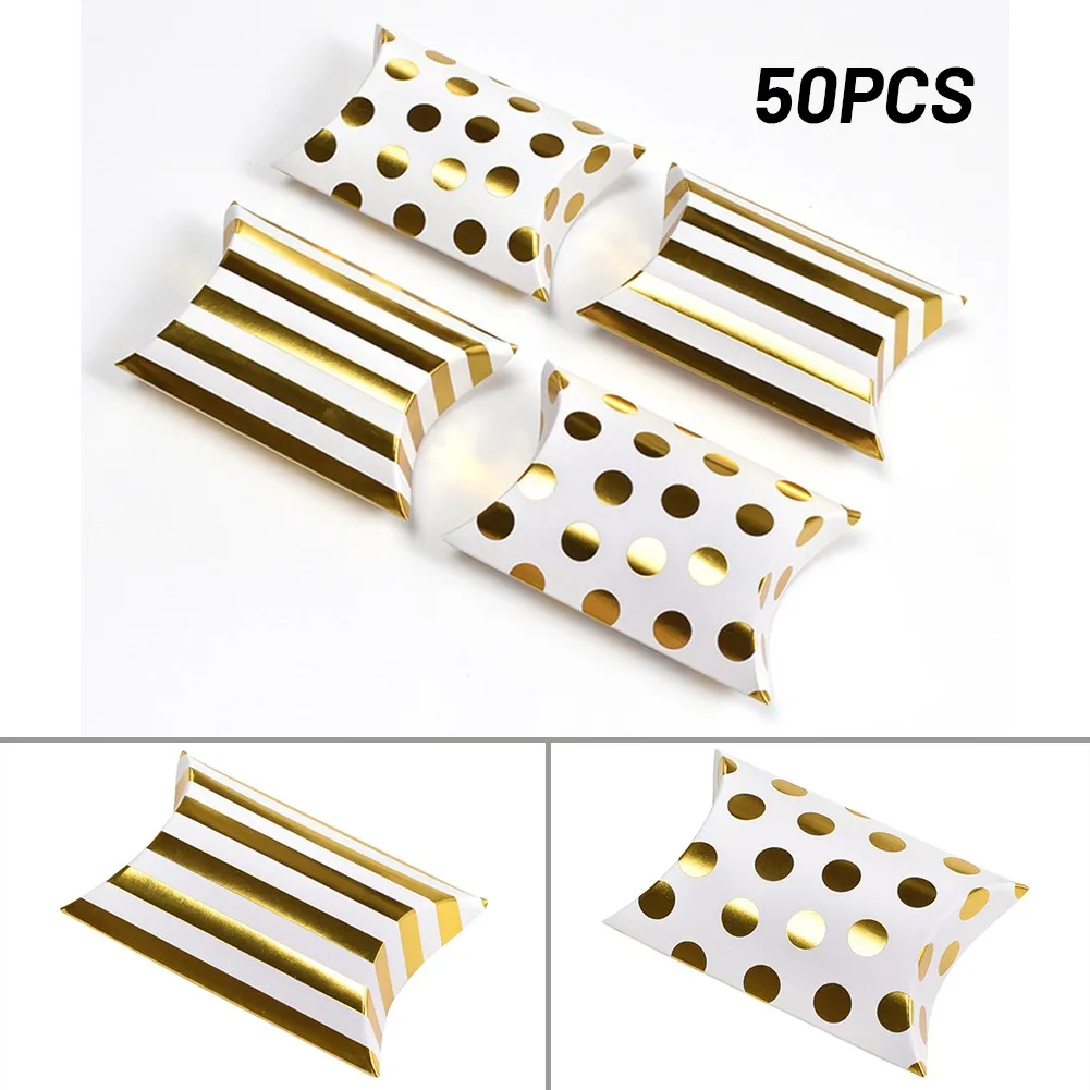

50pcs Mini Small Gift Wrapping Pillow Box Folding Paper Color Box 9*6.5*2.4cm For Weddings,Birthdays, Bridal Showers And Holiday