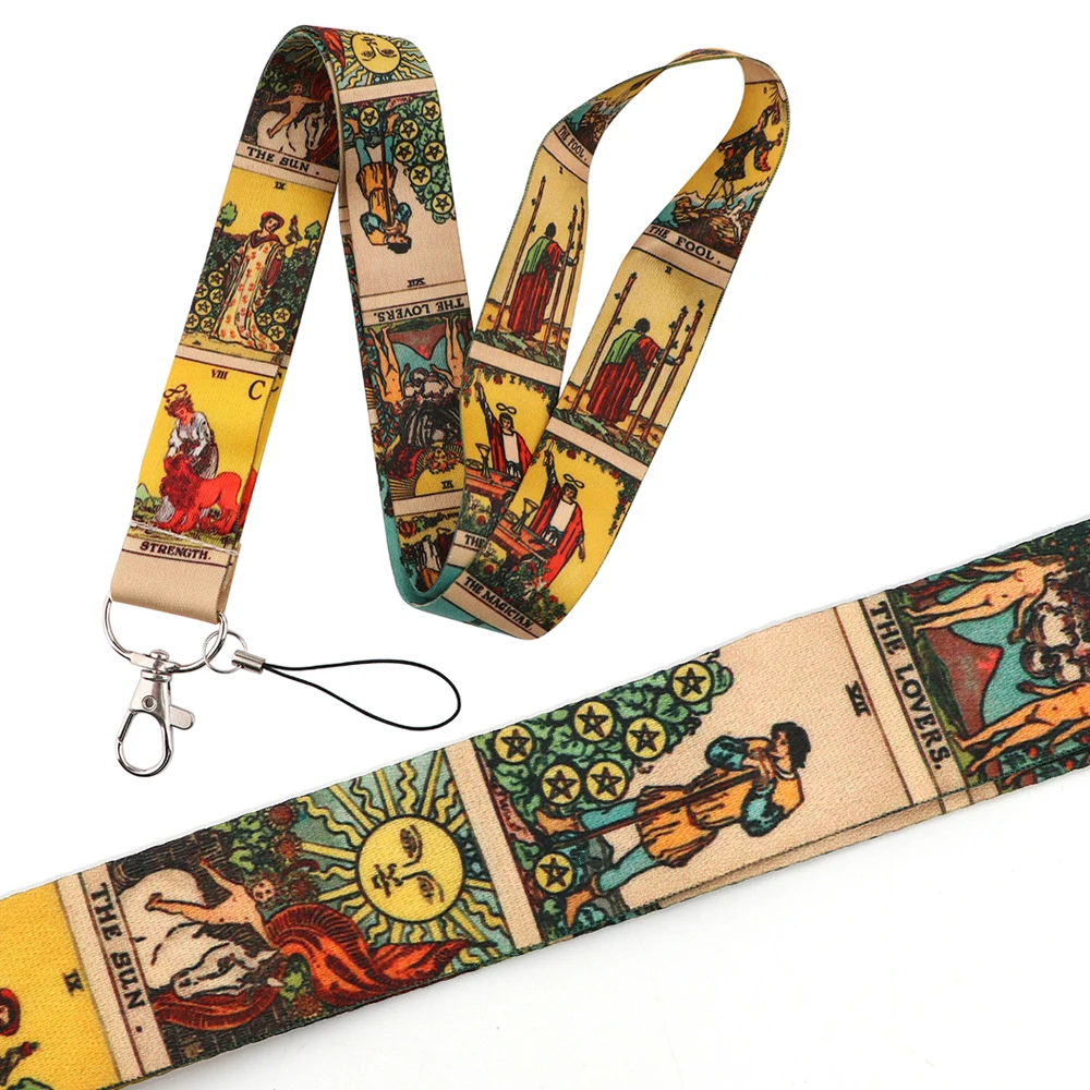 

YQ671 Vintage Tarot Cards Printed Key Lanyard Neck Strap for Keys ID Badge Holder Travel Card Cover Keychain Phone Rope Lariat