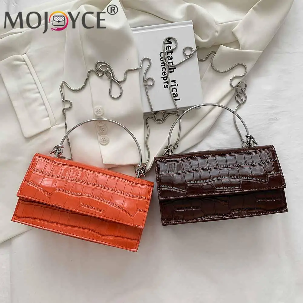 

Винтажные сумки-мессенджеры из ПУ кожи аллигатора, Женские однотонные сумки-Кроссбоди на цепочке, повседневные сумки-конверты через плечо ...