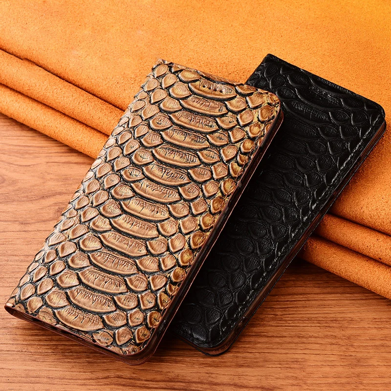 

Snakeskin Veins Cowhide Genuine Leather Case Cover For Realme 3 3i 5 5i 6 6i 7 7i X7 Pro Wallet Flip Cover