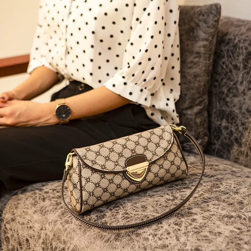 

Genuine Leather Women Hobos 2021 New Fashion High Quality Retro Plaid Single Shoulder Bags Ladies Famous Handbags Sac Luxe Cc