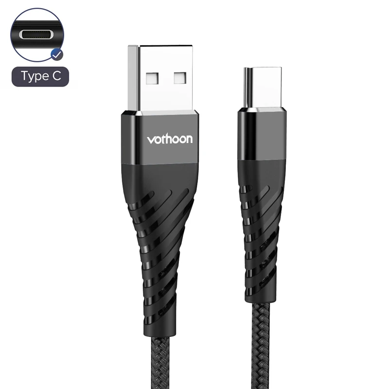 Black Vothoon 3A Быстрая зарядка type C USB кабель для samsung S10 Xiaomi Redmi Note 7 type C кабель для зарядки мобильного телефона USB C кабель - Цвет: Black