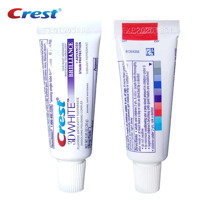 Зубная паста 3D White Crest отбеливающая фтористая компактная зубная для путешествий