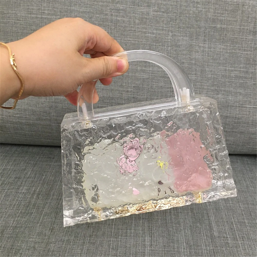 

Chic New Clear T Shape Ice Crush Acrylic Evening Bag Elegant Women Blasting Crack Clutch Purse Wedding Dress Transparent Handbag
