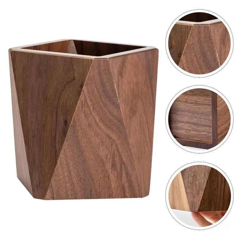 

1PC Elegant Wooden Pen Holder Stationery Storage Bucket Creative Office Supply