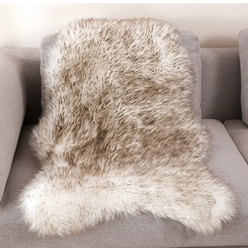 Soft Fur Artificial Sheepskin Rugs Chair Cover Cushion Bedroom Living Room Fur Carpet Plain Fluffy Seat Pad Washable Faux Mat