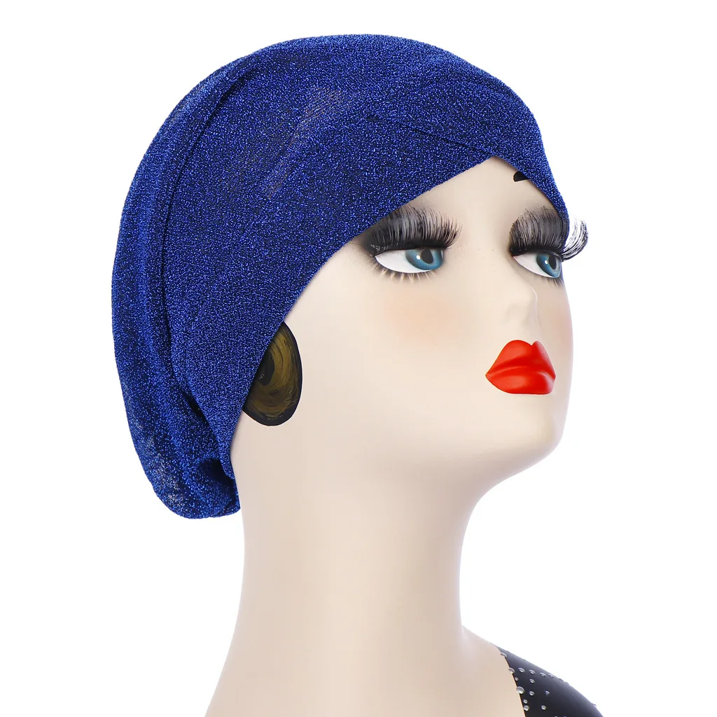 

New European and American fashion solid color headscarf crossed forehead bright silk Indian hat