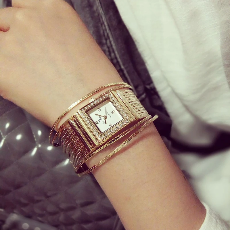 

Bracelet BS Brand Fashion Watch Women Popular Gold Diamond Watch Stainless Steel Braided Quartz Wristwatch Reloj Mujer 2021 New