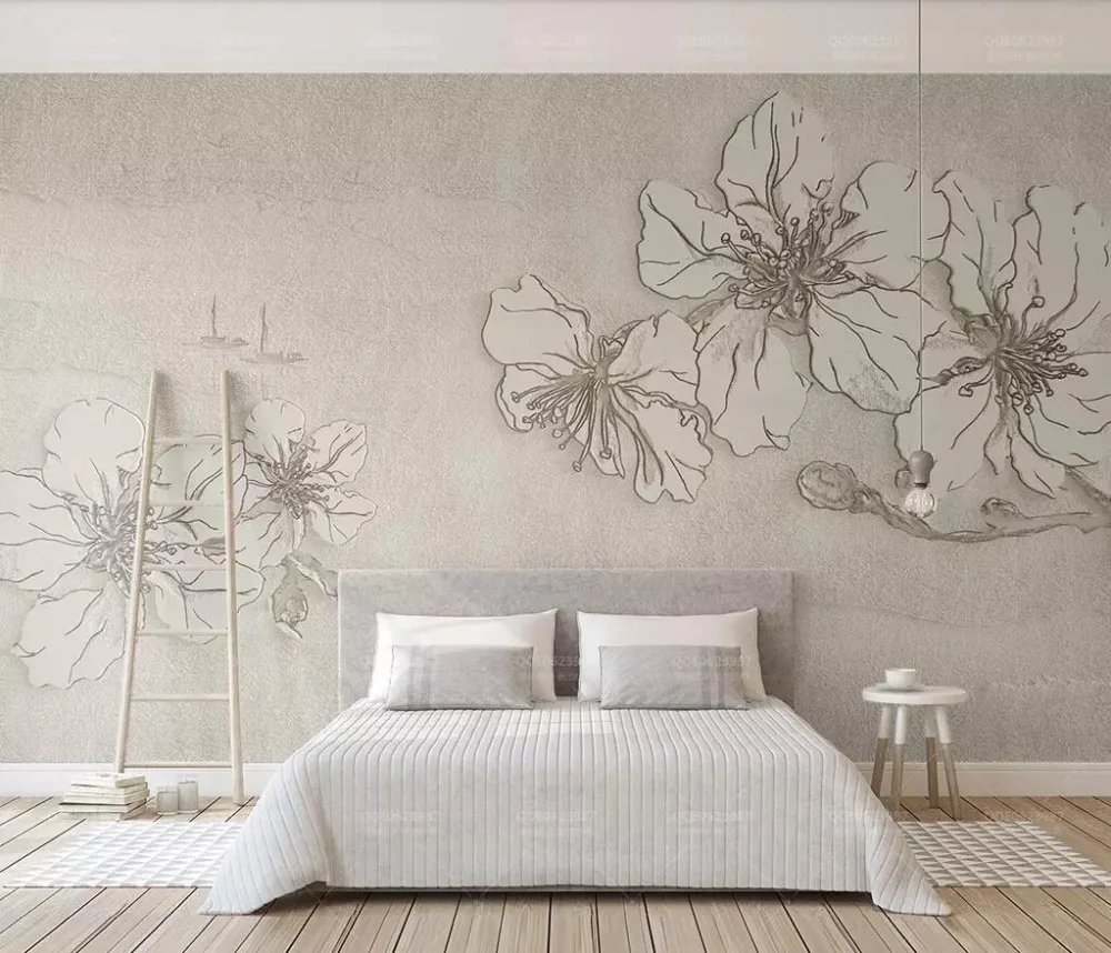 Настенные 3D обои CJSIR на заказ тисненые цветы бежевая текстура простой фон для