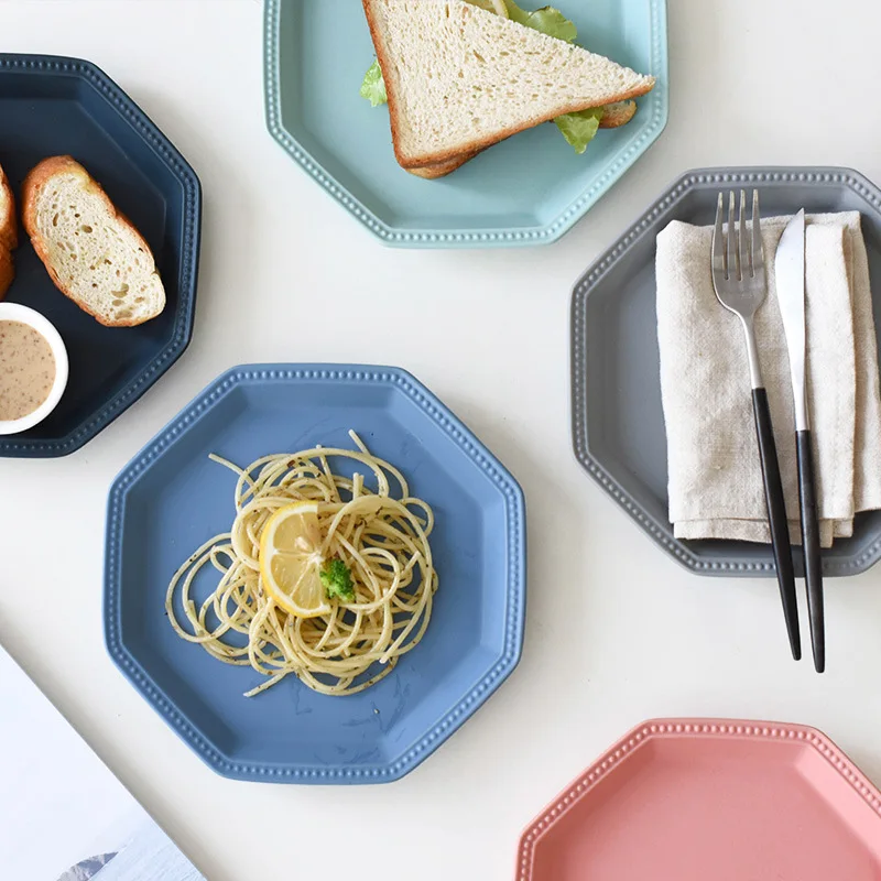 

Творческий дом Кухня Nordic Керамика с суповую тарелку, производство Китай простой матовый Восьмигранная пластина творческий Милая тарелка д...