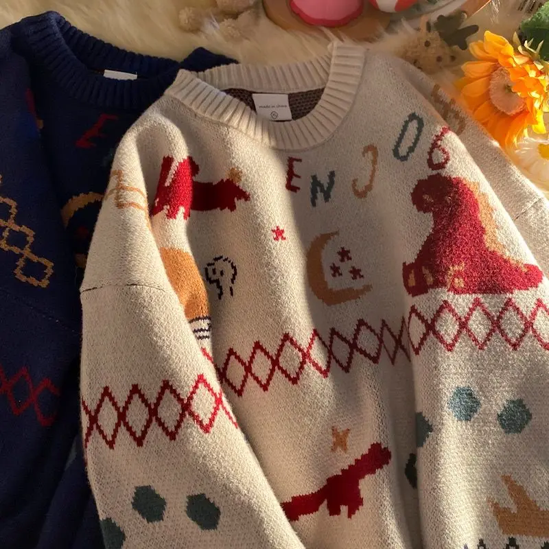 

Retro funny cartoon JK sweater versatile couple Pullover