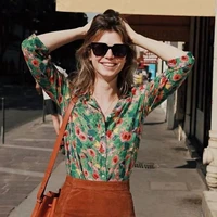 floral blouse women long sleeve turn down collar casual shirts summer autumn printed vintage loose tunic