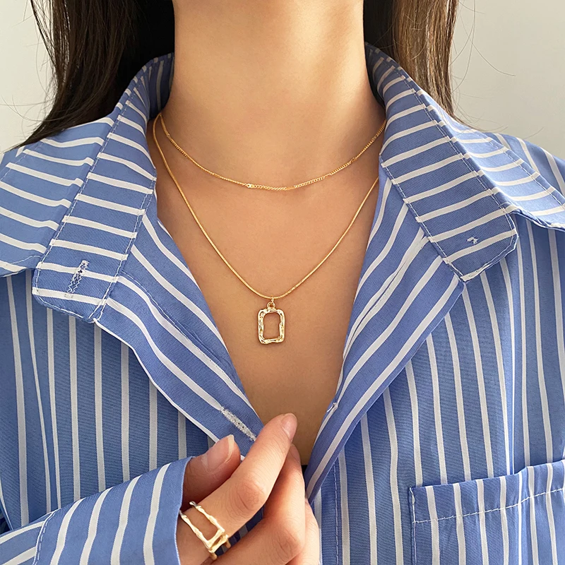 

Новинка, модные ювелирные изделия из титановой нержавеющей стали, двухслойный квадратный чокер змеиная кожа, женское многослойное ожерель...