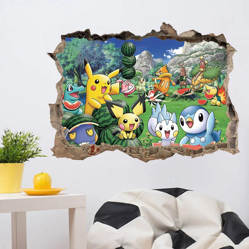 Adhesivos removibles de Pok&eacute;mon para pared, calcoman&iacute;as 3D de Anime Kawaii de Pikachu, Jigglypuff, decoraci&oacute;n para el hogar, dormitorio de ni&ntilde;os, arte de sala de estar, Mural-0