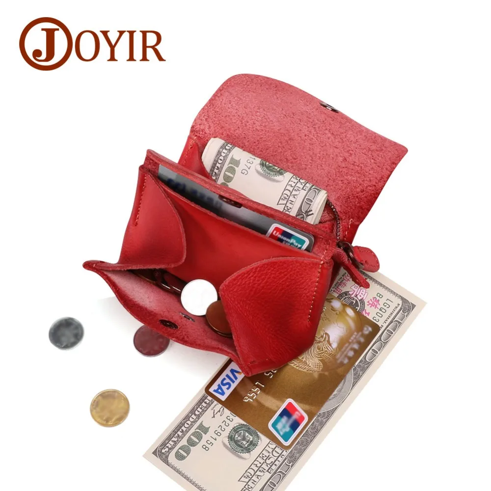JOYIR, натуральная кожа, мужской кошелек для монет, тонкий, женский, кожаный, маленький кошелек, для монет, карт и наличных, Винтажный дизайн, на кнопке, на молнии, кошелек для монет