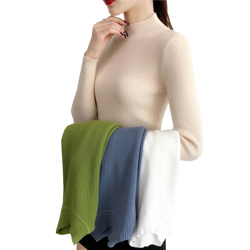 

Fall/Winter 2021 13-Color Slim Long-Sleeved Knitt Sweater Women Bottoming Shirt Tops Half-High Collar Inner Wear Sweaters Ladies
