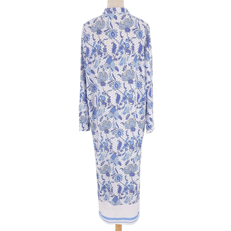 Повседневное Хлопковое платье миди женское синее шикарное длинное с пейсли в