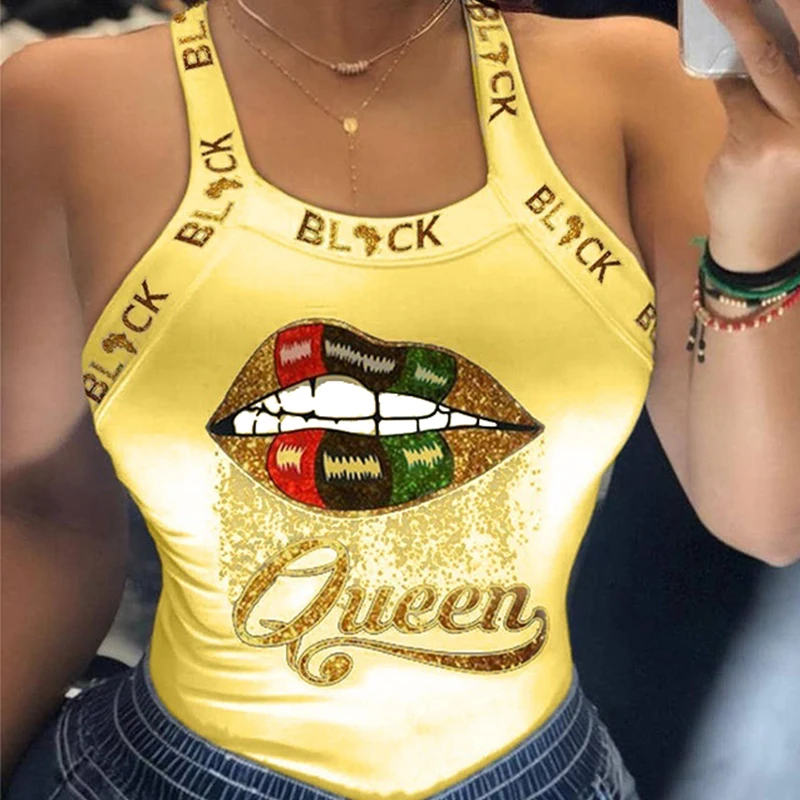 

Fashion Plus Size 5XL Letter Lip Print Sleeveless Crop Top Women Summer Clothes Casual Tank Tops Female Skinny Tee Shirt Y2K