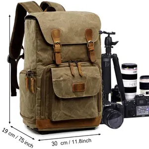 waterproof oiled wax canvas slr dslr camera backpack large capacity camera case bag for 14 inch laptop and tripod travel bag free global shipping