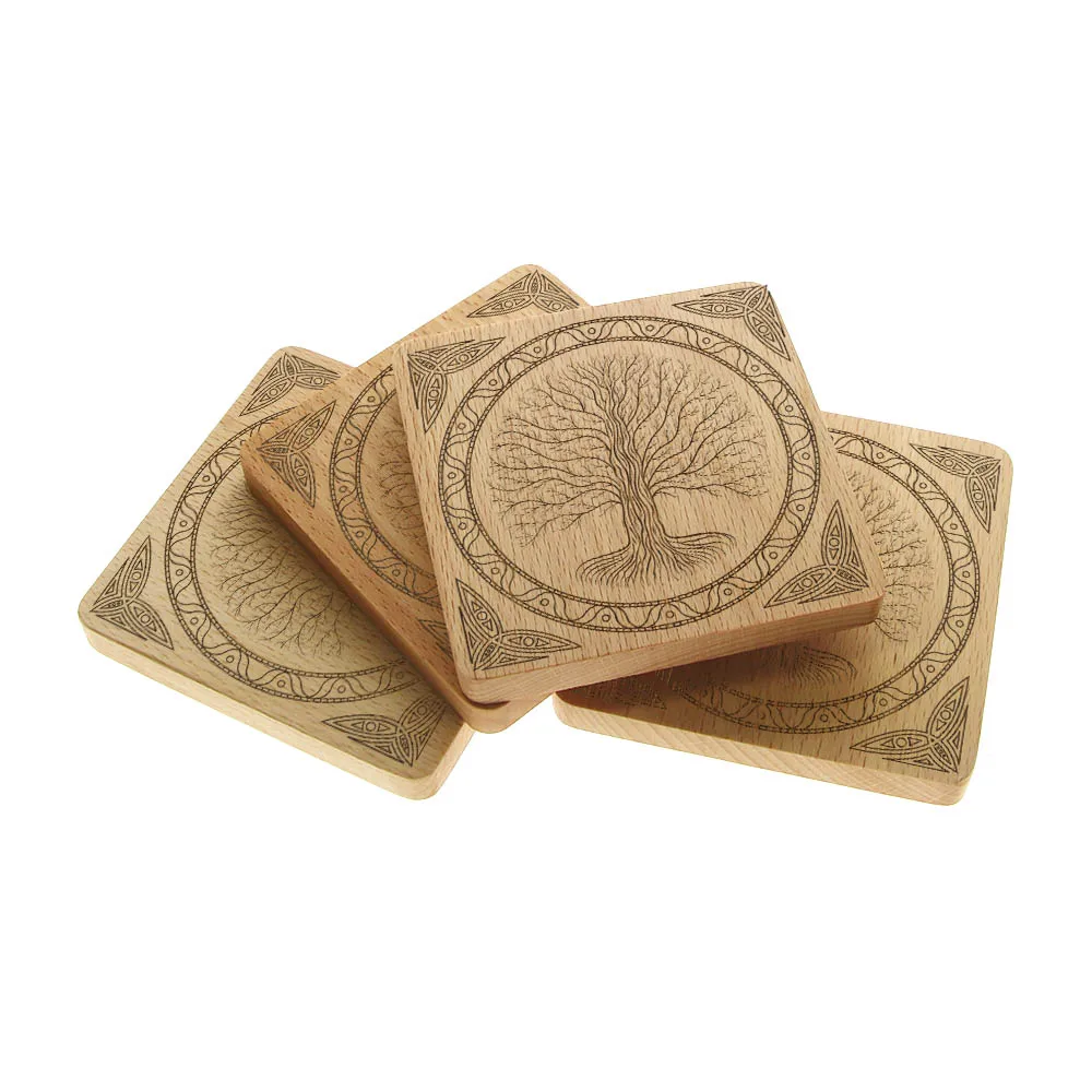 Набор из 4 деревянных подставок в кельтском стиле с выгравированной лазерной