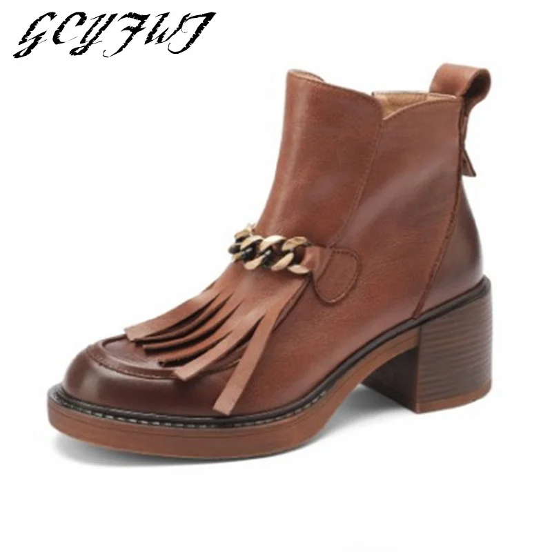 

Женские ботильоны на молнии с металлическим украшением, женские ботинки на платформе с бахромой, женские ботинки в ретро стиле на необработ...