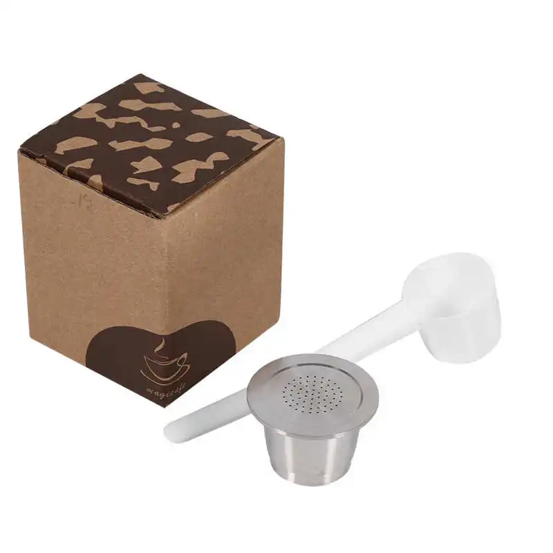 

Stainless steel Refillable Reusable Coffee Capsule With Spoon Compatible For Nespresso Machine Kitchen Supplies