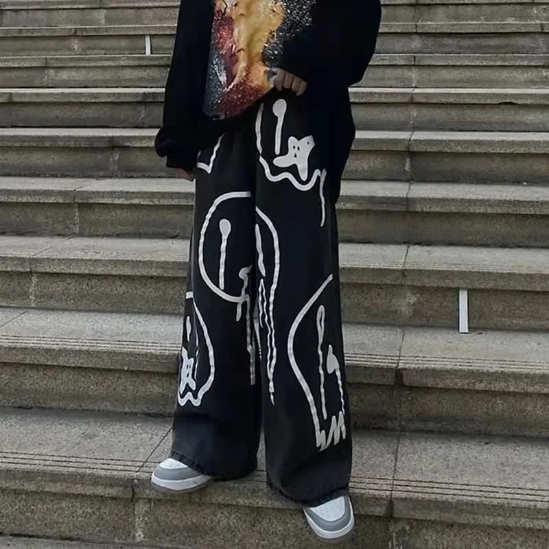 Брюки-карго мужские мешковатые черные прямые с принтом черепа в стиле хип-хоп 2021 |