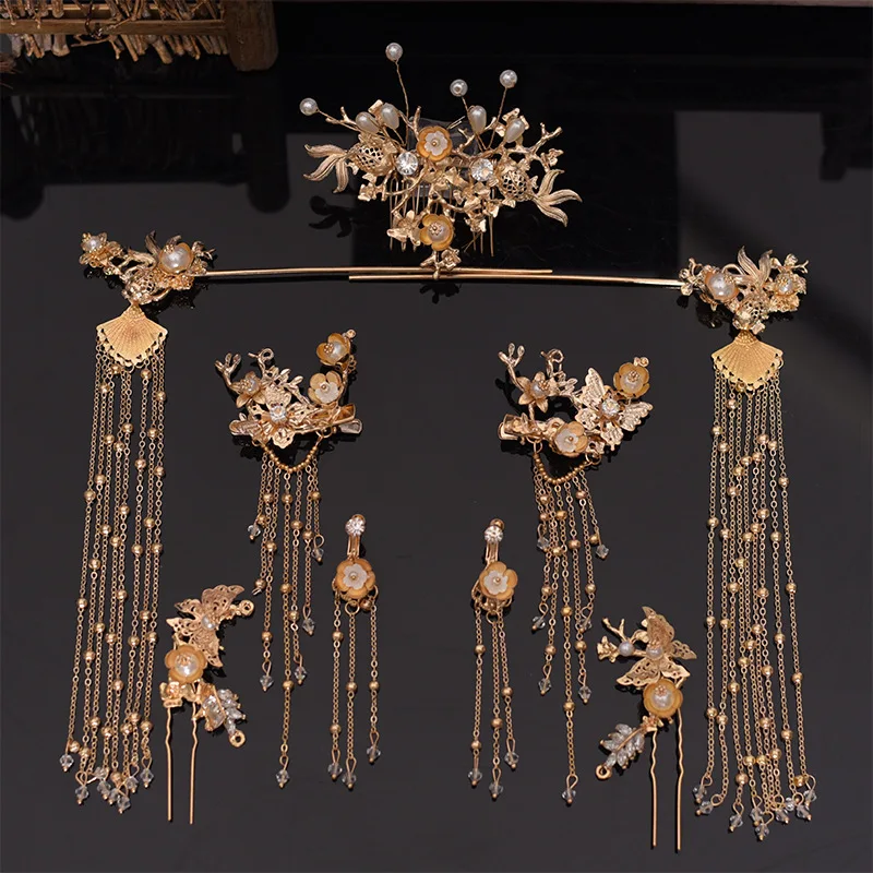 Hanfu тиара костюм невесты аксессуары для волос Китайская Корона Феникс роскошные