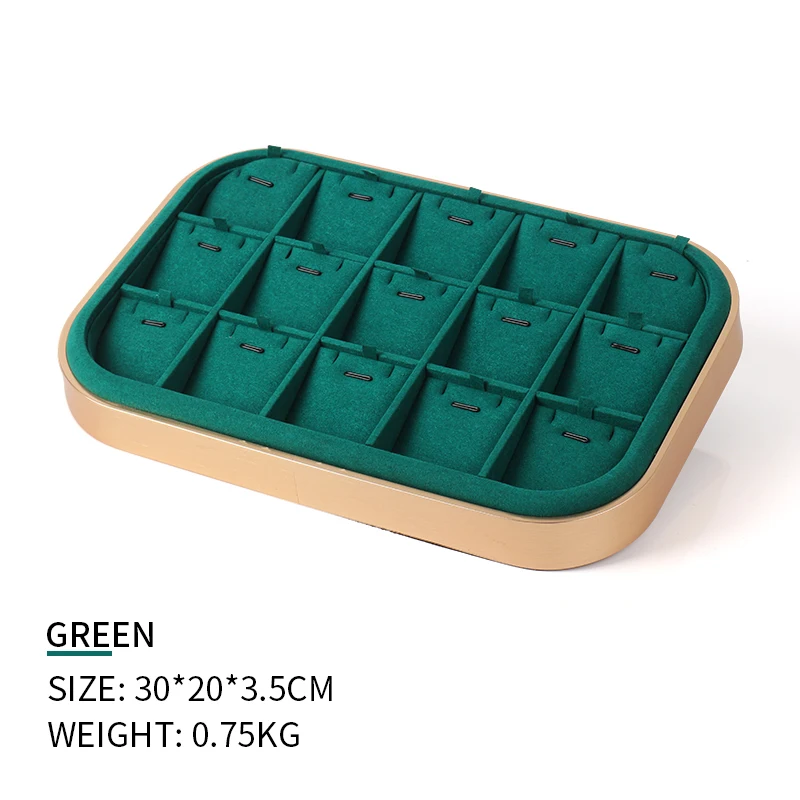 

Green 15 Grids Metal Microfiber Jewelry Display Trays For Femal Earring Pendent Jewellery Organizers Holder 8 Colors Available