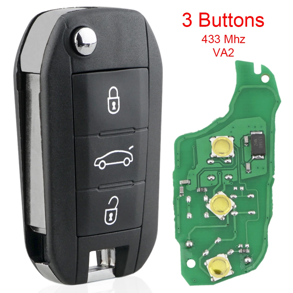 

433MHz 3 Buttons Car Remote Key with 46 Chip and VA2 Blade Fit for Peugeot 208 2008 301 308 5008 508 New