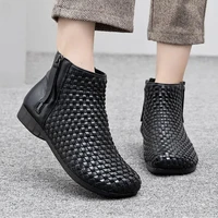 size 35 41 ladies faux leather boots woman autumn footwear zipper motorcycle girls shoes high quality women moccasins 2021 news