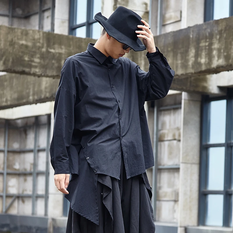 Men's Long Sleeve Shirt Spring And Autumn New Irregular Design Hip Hop Trend Harajuku High Street Casual Large Shirt