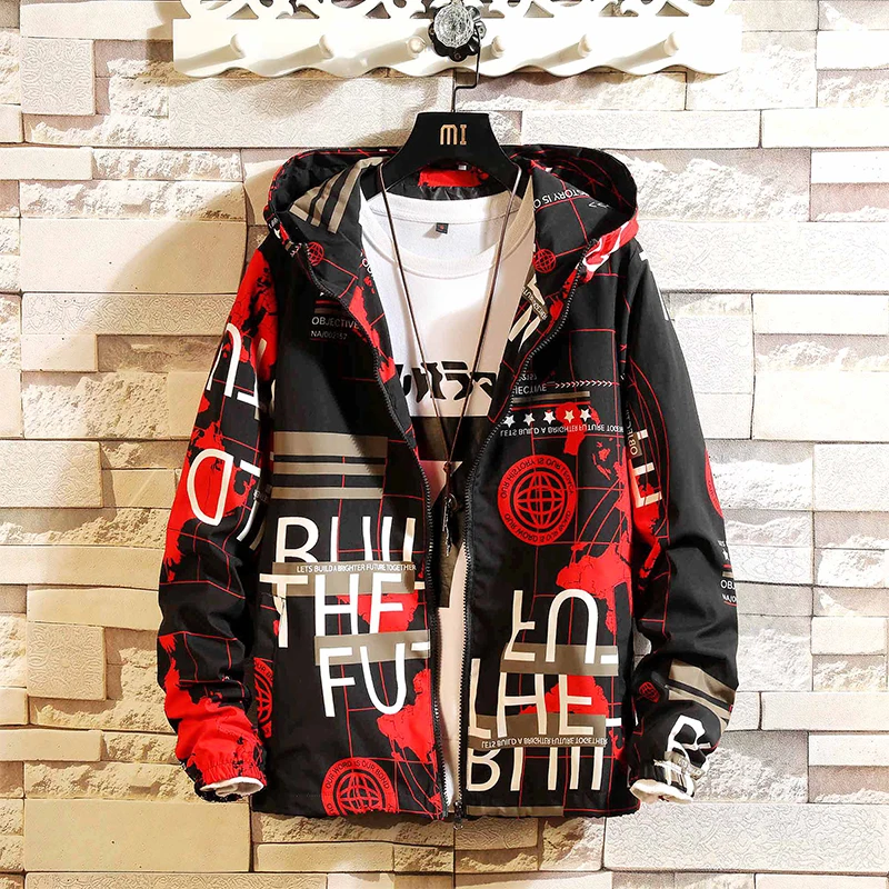 NEW printing Casual Jacket Men Hip Hop Spring Autumn Male Windbreaker Hooded Coat Bomber Outwear Plus size | Мужская одежда