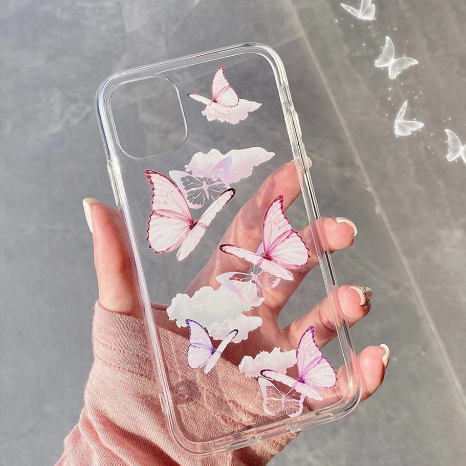 INS популярный розовый чехол для телефона с бабочками и облаками iPhone SE 2020 11 Pro Xs MAX XR