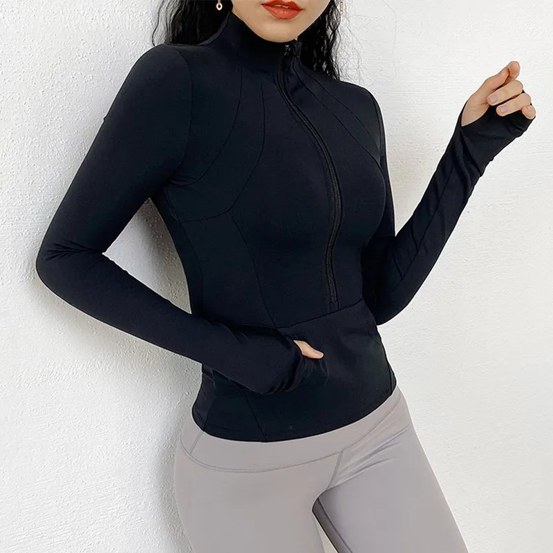 Облегающее спортивное пальто с воротником для тренировок Женская нейлоновая