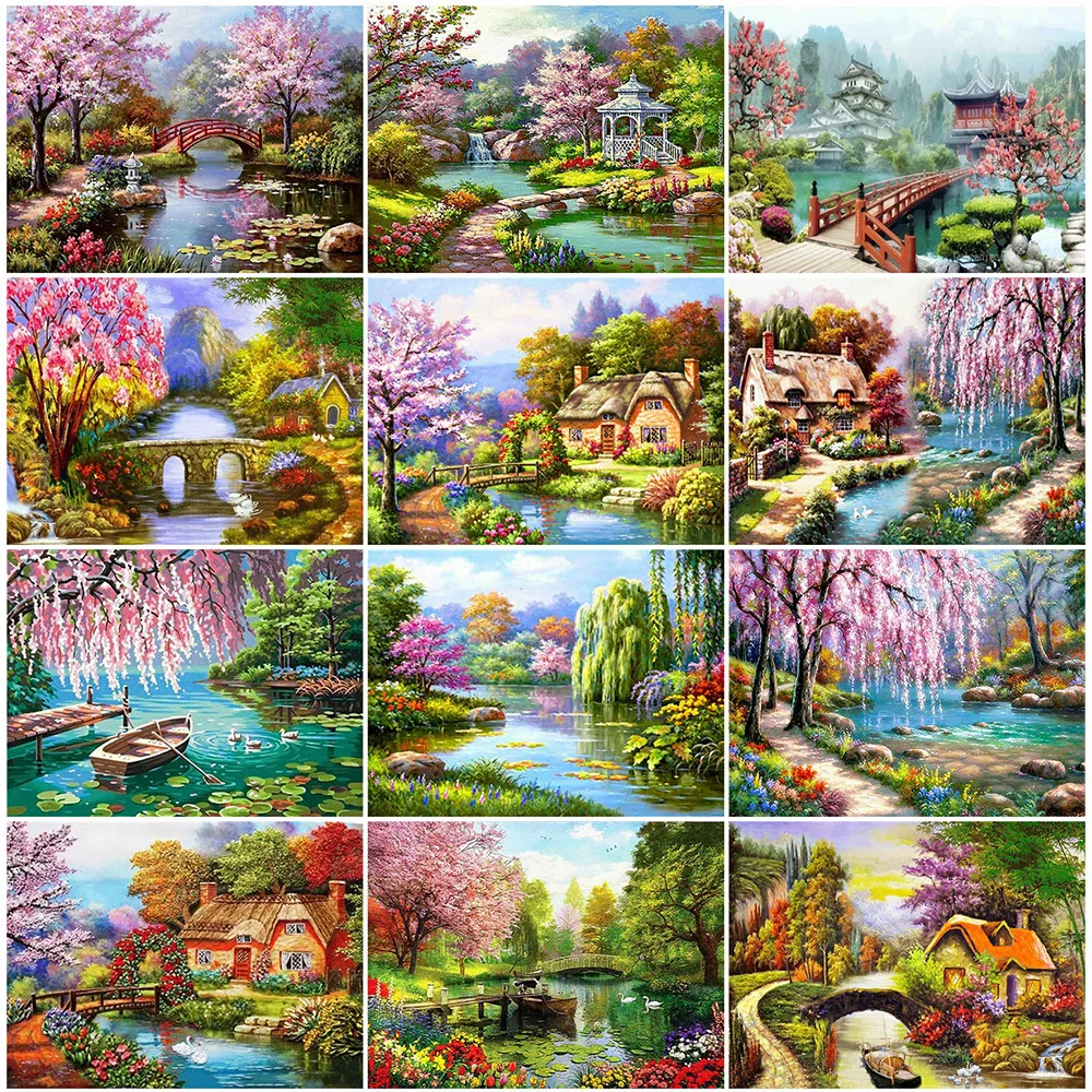 

Алмазная 5D картина MomoArt «сделай сам», садовая вышивка квадратными стразами, живописная мозаика стразы, вышивка крестиком с озером, подарок р...